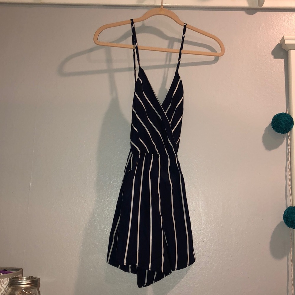 Striped White and Blue Romper. Brand New!!